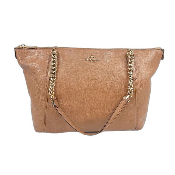 Coach F87775 Pebble Leather Ava Chain Tote Bag Shoulder Purse Tan Brown Chain - Picture 1 of 12
